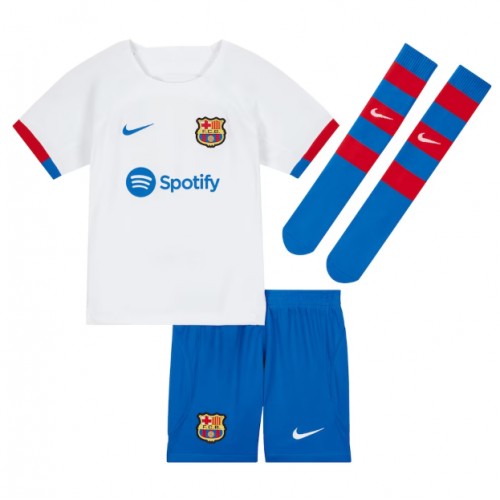 Lacne Dětský Futbalové dres Barcelona Frenkie de Jong #21 2023-24 Krátky Rukáv - Preč (+ trenírky)
